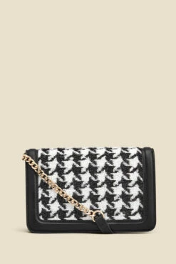 Dogtooth Black Trim Chain Detail Cross Body Bag 9 Dogtooth Black Trim Chain Detail Cross Body Bag -Sosandar Fashion Store web 2307 box a23ac011bk0001 c