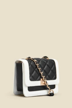 Black Quilted Ivory Trim Chain Detail Cross Body Bag 9 Black Quilted Ivory Trim Chain Detail Cross Body Bag -Sosandar Fashion Store web 2307 box a23ac013bk0001 b