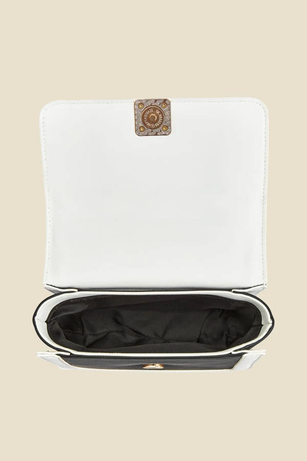 Black Quilted Ivory Trim Chain Detail Cross Body Bag 7 Black Quilted Ivory Trim Chain Detail Cross Body Bag - Image 5