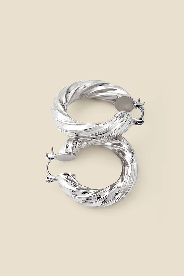 Silver Twist Detail Hoop Earrings 3 Silver Twist Detail Hoop Earrings