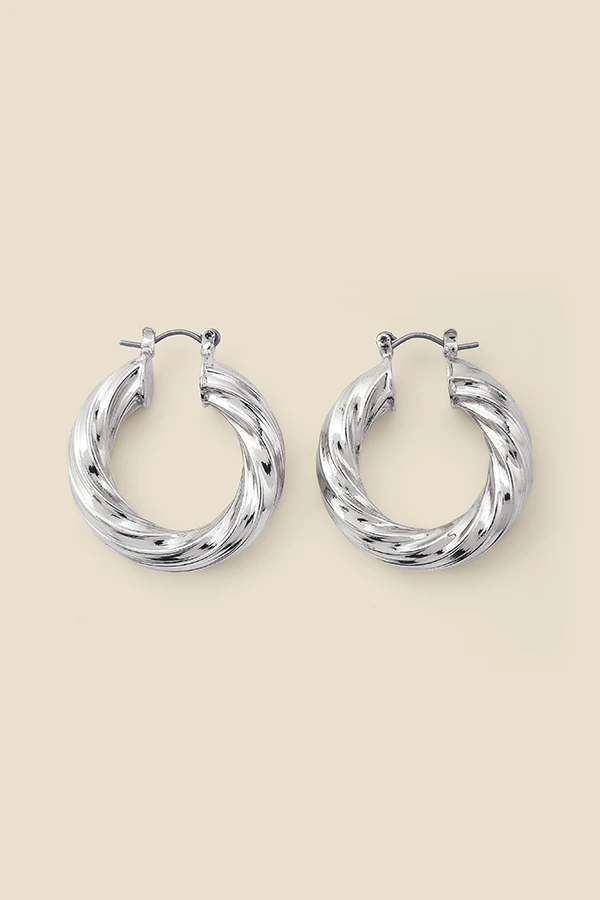 Silver Twist Detail Hoop Earrings 4 Silver Twist Detail Hoop Earrings - Image 2
