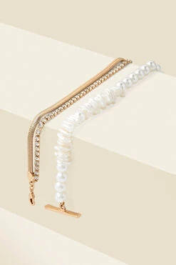 Gold Triple Layer Diamante & Pearl Toggle Detail Necklace 7 Gold Triple Layer Diamante & Pearl Toggle Detail Necklace -Sosandar Fashion Store web 2307 box a23ac023we0001 a