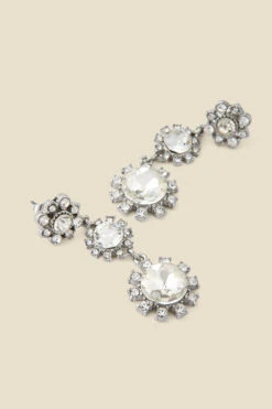Silver Diamante Triple Stone Drop Earrings -Sosandar Fashion Store web 2307 box a23ac036mc0005 a