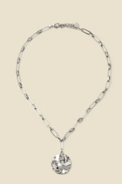 Silver Plated Hammered Chain Link Necklace