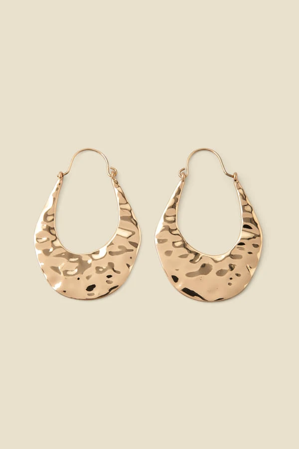 Gold Hammered Oval Hoop Earrings 5 Gold Hammered Oval Hoop Earrings - Image 3