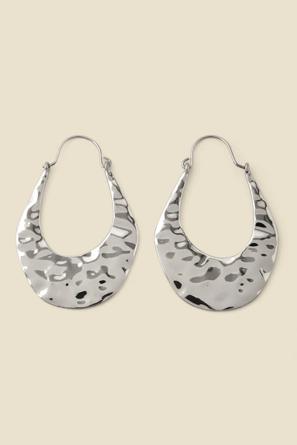 Silver Hammered Oval Hoop Earrings 4 Silver Hammered Oval Hoop Earrings - Image 2