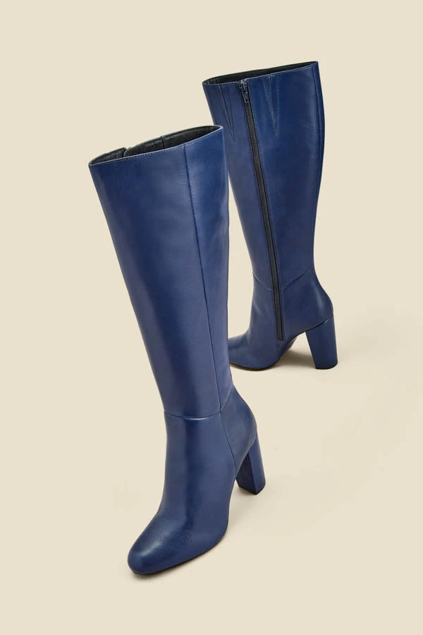 Blake Navy Blue Leather Knee High Boot 5 Blake Navy Blue Leather Knee High Boot - Image 3