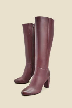 Blake Burgundy Leather Zip Knee High Boot 10 Blake Burgundy Leather Zip Knee High Boot -Sosandar Fashion Store web 2307 box a23fw004rd0005 a