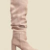 Taupe Suede Block Heel Slouch High Leg Boots -Sosandar Fashion Store web 2307 box a23fw011bn0003 c 1