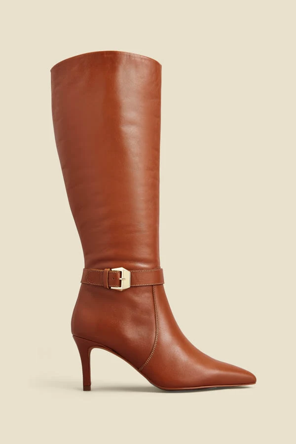 Tan Leather Buckle Detail Stiletto Heel Knee High Boots 3 Tan Leather Buckle Detail Stiletto Heel Knee High Boots
