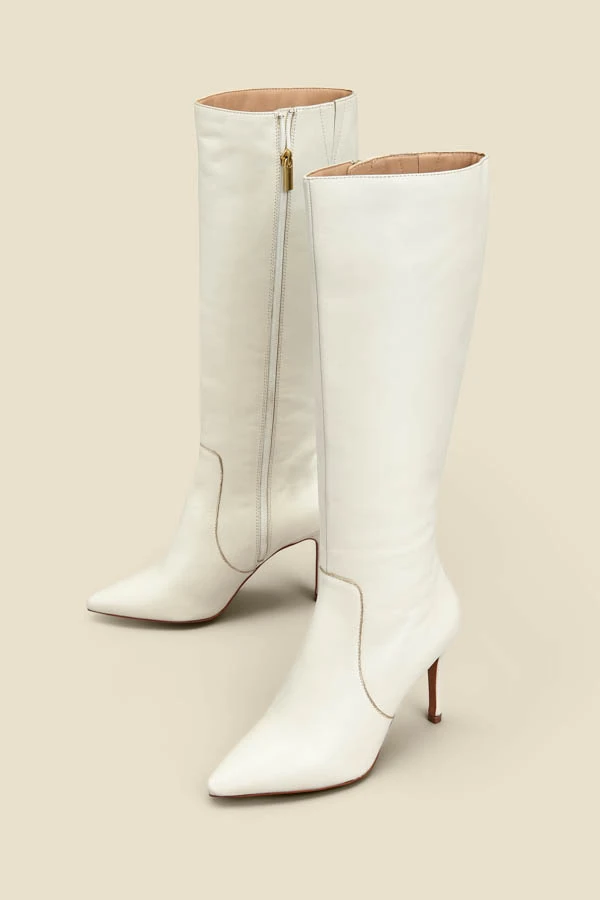 Ecru Leather Stiletto Heel Knee High Boots 5 Ecru Leather Stiletto Heel Knee High Boots - Image 3