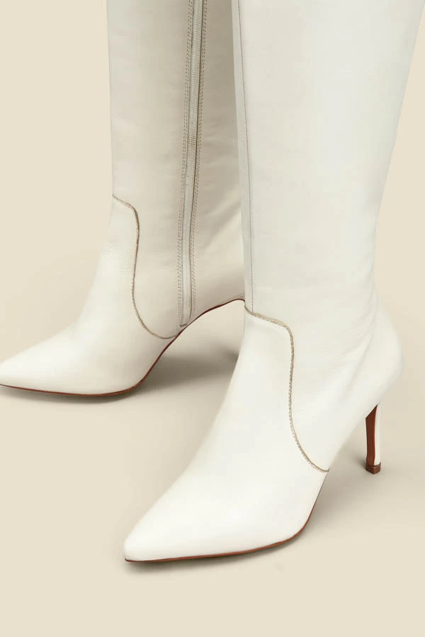 Ecru Leather Stiletto Heel Knee High Boots 6 Ecru Leather Stiletto Heel Knee High Boots - Image 4