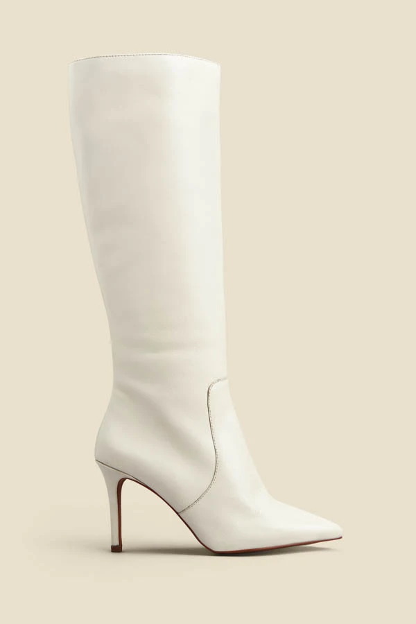 Ecru Leather Stiletto Heel Knee High Boots 3 Ecru Leather Stiletto Heel Knee High Boots