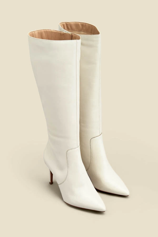 Ecru Leather Stiletto Heel Knee High Boots 4 Ecru Leather Stiletto Heel Knee High Boots - Image 2