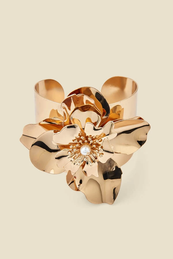 Gold Flower Detail Cuff Bracelet 4 Gold Flower Detail Cuff Bracelet - Image 2