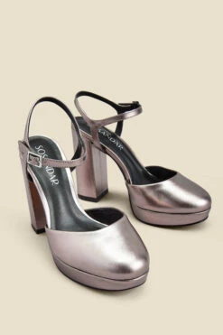 Cici Pewter Leather Platform Block Heel -Sosandar Fashion Store web 2307 box s23fw036mc0004 a