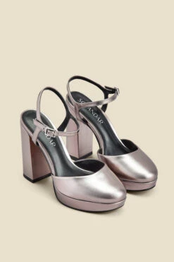 Cici Pewter Leather Platform Block Heel -Sosandar Fashion Store web 2307 box s23fw036mc0004 d