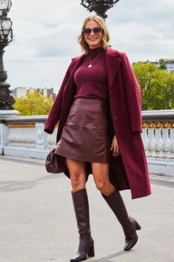 Wine Leather A-Line Skirt -Sosandar Fashion Store web 2308 01 a22sl002rd0011 a20tk008rd0011 01 121