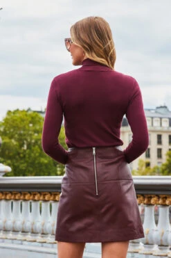 Wine Leather A-Line Skirt -Sosandar Fashion Store web 2308 01 a22sl002rd0011 a20tk008rd0011 01 351