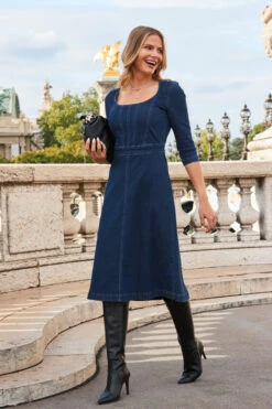 Dark Indigo Fit & Flare Denim Dress 11 Dark Indigo Fit & Flare Denim Dress -Sosandar Fashion Store web 2308 08 a23dd011in0007 08 156