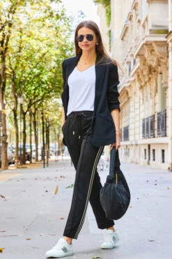 Black Striped Detail Tapered Trousers -Sosandar Fashion Store web 2308 101 a23le036bk0001 101 021