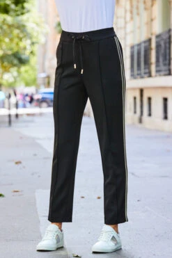 Black Striped Detail Tapered Trousers -Sosandar Fashion Store web 2308 101 a23le036bk0001 101 180