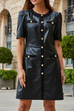 Black Faux Leather Button Front Pocket Detail Shift Dress 14 Black Faux Leather Button Front Pocket Detail Shift Dress -Sosandar Fashion Store web 2308 105 a23dp021bk0001 105 166