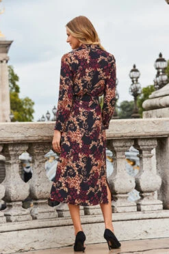 Black Baroque Print Belted Maxi Shirt Dress -Sosandar Fashion Store web 2308 107 a23dw034bkan01 107 170