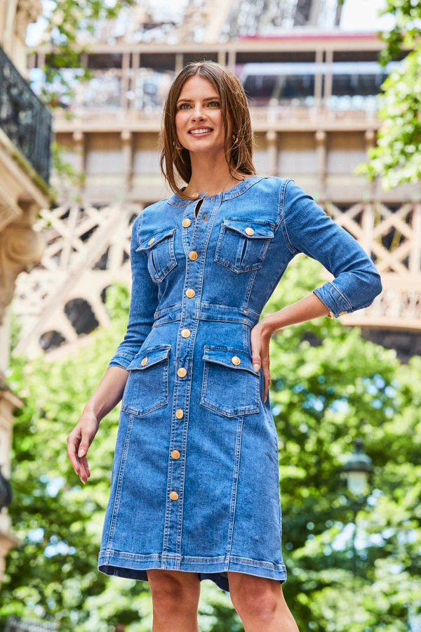 Mid Blue Button Front Pocket Detail Denim Dress 4 Mid Blue Button Front Pocket Detail Denim Dress - Image 2