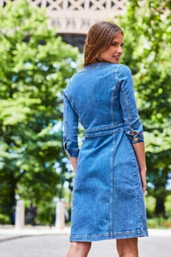 Mid Blue Button Front Pocket Detail Denim Dress 10 Mid Blue Button Front Pocket Detail Denim Dress -Sosandar Fashion Store web 2308 122 a23dd003be0007 122 248