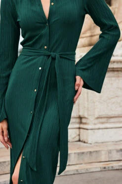Dark Green Plisse Flared Sleeve Shirt Jersey Dress 13 Dark Green Plisse Flared Sleeve Shirt Jersey Dress -Sosandar Fashion Store web 2308 133 s23dj250gn0001 133 231 rt
