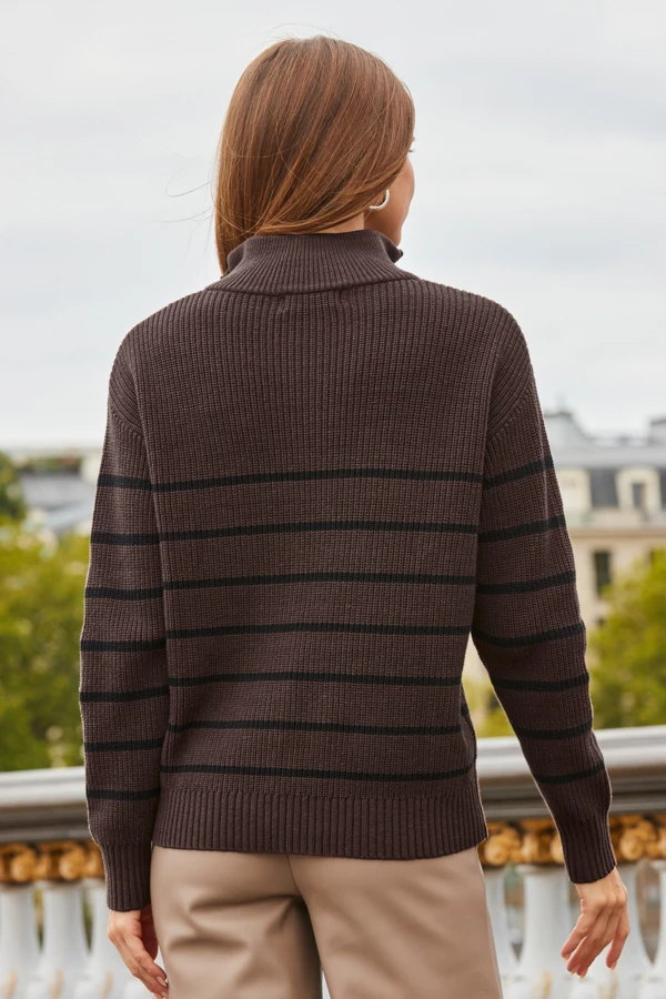 Mocha & Black Stripe Half Zip Jumper 5 Mocha & Black Stripe Half Zip Jumper - Image 3