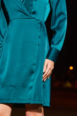 Emerald Green Satin Collared Faux Wrap Dress 14 Emerald Green Satin Collared Faux Wrap Dress -Sosandar Fashion Store web 2308 28 a23dw068gn0032 28 145
