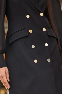 Black Sheer Sleeve Gold Button Blazer Dress -Sosandar Fashion Store web 2308 47 a23dw096bk0001 47 263