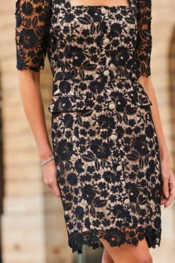 Black Luxe Lace Embellished Button Front Shift Dress -Sosandar Fashion Store web 2308 51 a23dw002bk0001 51 234 rt