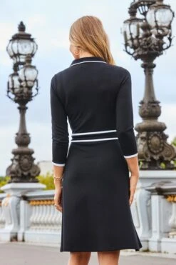 Black & White Contrast Trim Zip Front Fit & Flare Jersey Dress -Sosandar Fashion Store web 2308 63 s23dj236bk0001 63 194