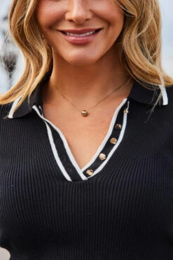 Black & White Contrast Trim Fine Knit Collared Jumper 11 Black & White Contrast Trim Fine Knit Collared Jumper -Sosandar Fashion Store web 2308 64 s23sp006bk0001 a23tk157bk0001 64 535