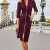 Burgundy Zip Front Pencil Dress -Sosandar Fashion Store web 2308 80 a23dw031rd0004 80 023 rt 2