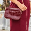 Wine Croc Faux Leather Chain Detail Cross Body Bag -Sosandar Fashion Store web 2308 80 a23dw031rd0004 80 278
