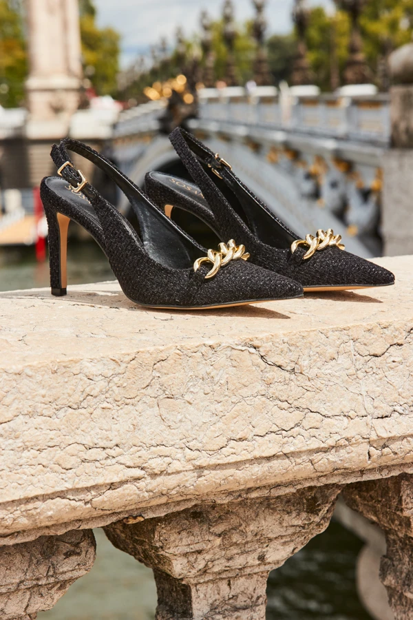 Ariana Black Boucle Chain Detail Slingback Court Shoe 7 Ariana Black Boucle Chain Detail Slingback Court Shoe - Image 5