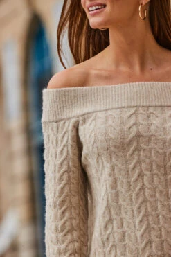 Natural Cable Knit Bardot Jumper -Sosandar Fashion Store web 2308 91 s23bp001bn0003 a23tk964nl0003 91 317 1