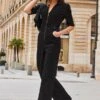 Black Zip Front Wide Leg Denim Jumpsuit -Sosandar Fashion Store web 2308 94 s23jd002in006w 94 045 rc