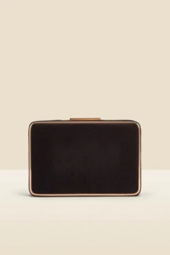 Black Velvet Clasp Detail Clutch Bag With Detachable Strap -Sosandar Fashion Store web 2308 box a23ac017bk0001 a