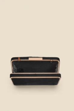 Black Velvet Clasp Detail Clutch Bag With Detachable Strap -Sosandar Fashion Store web 2308 box a23ac017bk0001 d