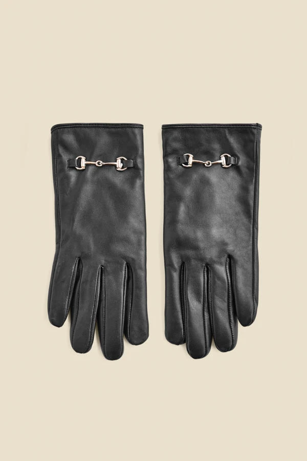 Black Leather Snaffle Trim Gloves 4 Black Leather Snaffle Trim Gloves - Image 2