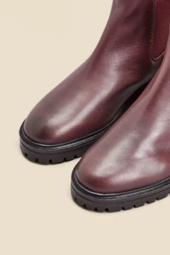 Wine Chunky Sole Leather Chelsea Boot 9 Wine Chunky Sole Leather Chelsea Boot -Sosandar Fashion Store web 2308 box a23fw007rd0011 c 1