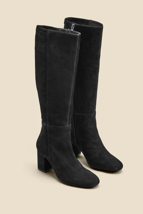 Black Stretch Suede Low Block Heel Knee High Boot 4 Black Stretch Suede Low Block Heel Knee High Boot - Image 2