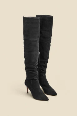 Black Suede Slouch Stiletto Heel Over The Knee High Boot -Sosandar Fashion Store web 2308 box a23fw028bk0001 b 1