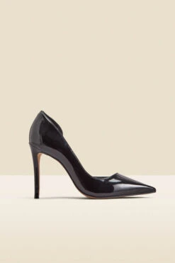 Black Patent Leather Cut Out Detail Stiletto Heel Court Shoes -Sosandar Fashion Store web 2308 box a23fw061bk0001 a