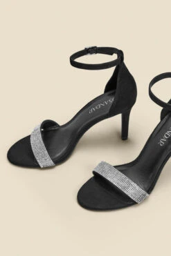 Black Suede Diamante Strap Barely There High Heel Sandal -Sosandar Fashion Store web 2308 box a23fw068bk0001 c 1